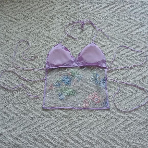 Y2K Floral Backless Beaded Sequin Fairy Halter - Picture 2 of 3